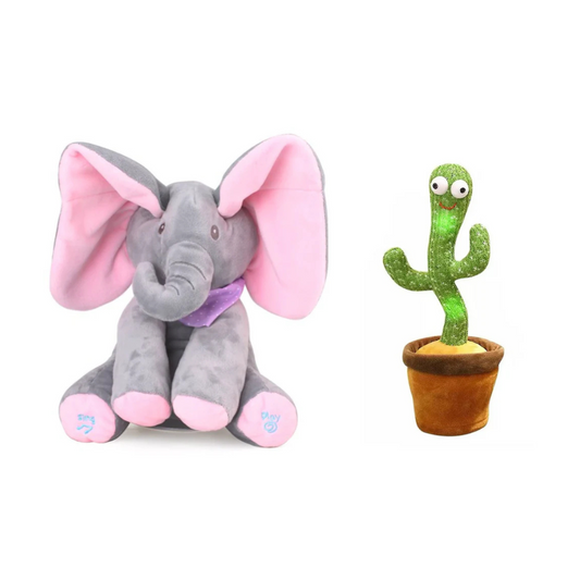 Cadoul ideal pentru cei mici: Set 2 jucarii interactive - Elefantul Peek-a-boo si Cactusul Dansator