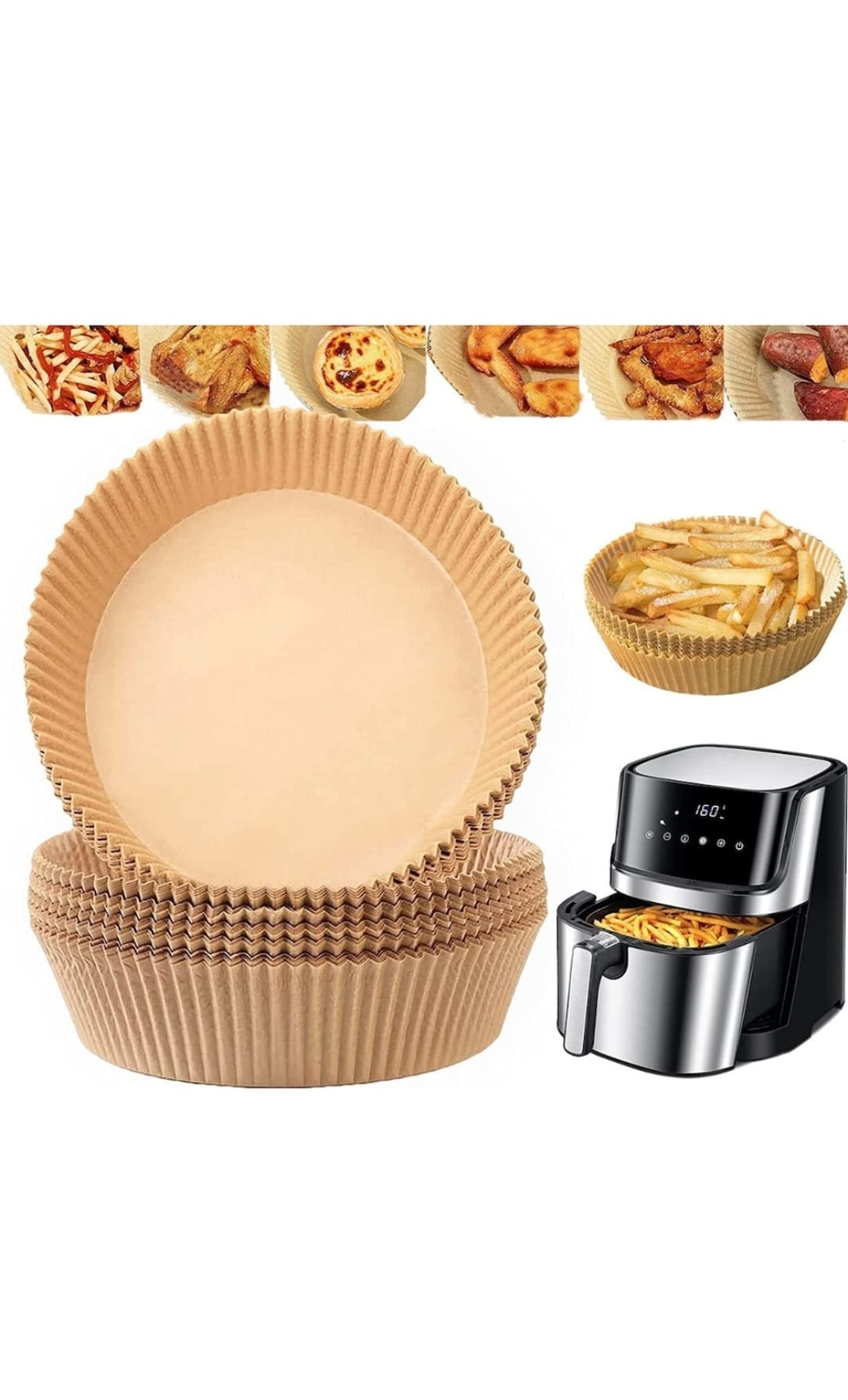 Set 100 bucati hartie de copt pentru friteuza, Air Fryer, 20 x 4.5 cm