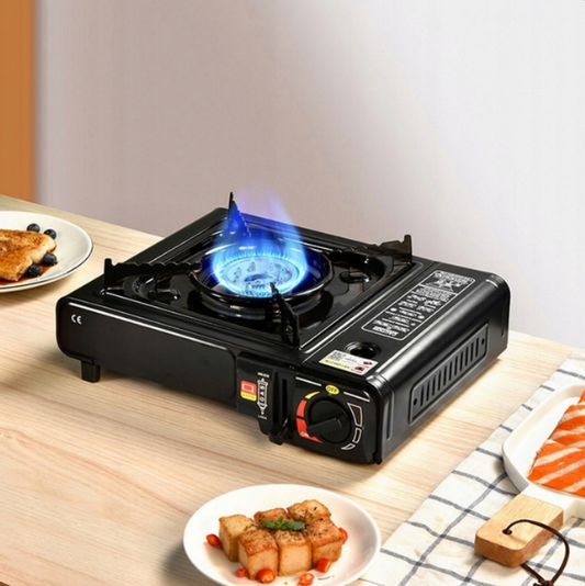 Aragaz portabil camping, aprindere automata, negru, cutie transport inclusa