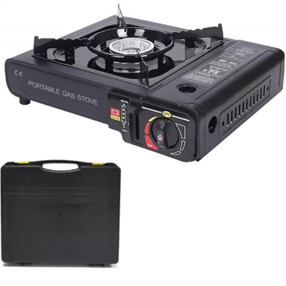 Aragaz portabil camping, aprindere automata, negru, cutie transport inclusa