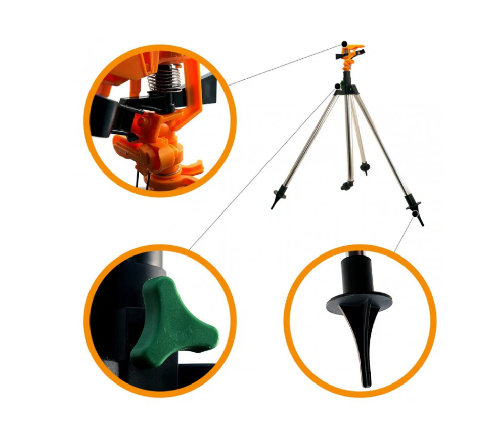 Aspersor pulsatoriu, plastic, cu trepied telescopic, 55-93 cm + Furtun extensibil 30m cu dispozitiv pulverizare