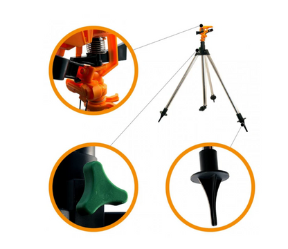 Aspersor pulsatoriu, plastic, cu trepied telescopic, 55-93 cm + Furtun extensibil 30m cu dispozitiv pulverizare