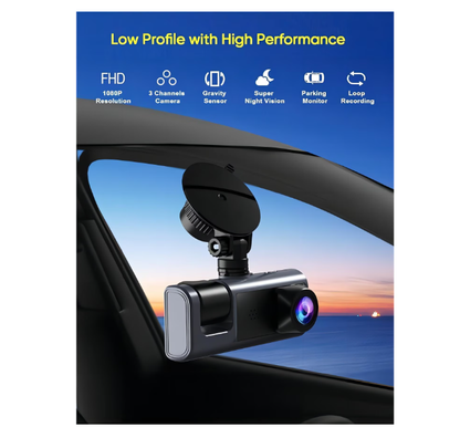 Camera auto tripla FullHD, 3 camere-fata/spate/interior, ecran 2'', G Senzor