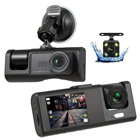 Camera auto tripla FullHD, 3 camere-fata/spate/interior, ecran 2'', G Senzor