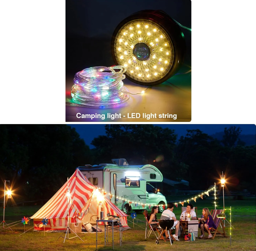 Ghirlanda luminoasa colorata camping, lanterna, functie de baterie externa, LED, reincarcabila USB, 8 moduri de iluminare, 10 m, agatatoare