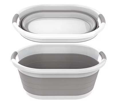 Cos rufe, 2 manere, pliabil, silicon, gri si alb, 25 L, 53x38x23cm/6cm