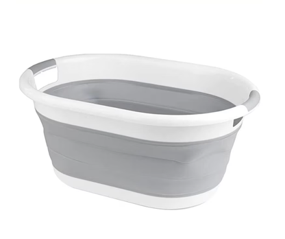 Cos rufe, 2 manere, pliabil, silicon, gri si alb, 25 L, 53x38x23cm/6cm
