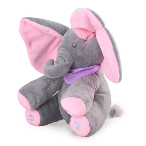 Jucarie interactiva elefant, canta, vorbeste, flutura urechile, 30x15 cm, gri/roz