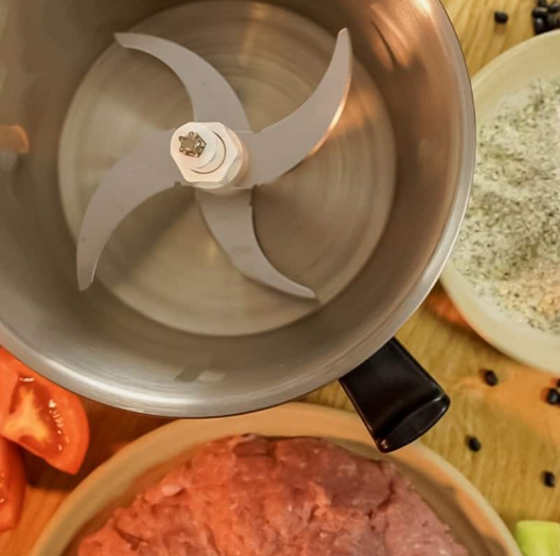 Tocator electric pentru carne si legume, 4 lame inox, 2 viteze, bol inox 2L