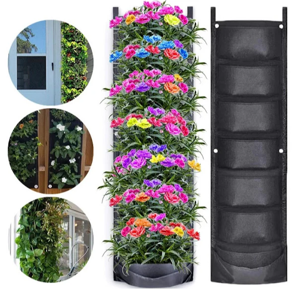 Set 2 x Jardiniera verticala neagra cu 6 buzunare material textil