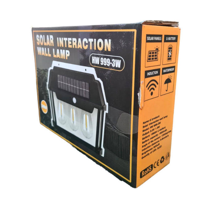 Lampa solara de perete HW 999-3W cu 3 led inductie si senzor miscare