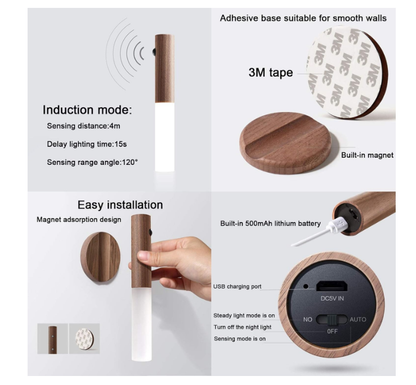 1+1 CADOU Lampa de veghe inteligenta, portabila, senzor de miscare, incarcare USB, magnetica
