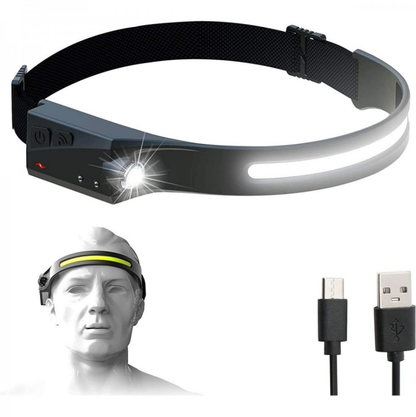 Lanterna de cap cu acumulator cu senzor de miscare, pentru pescuit, camping, drumetii, 45m, 350lm