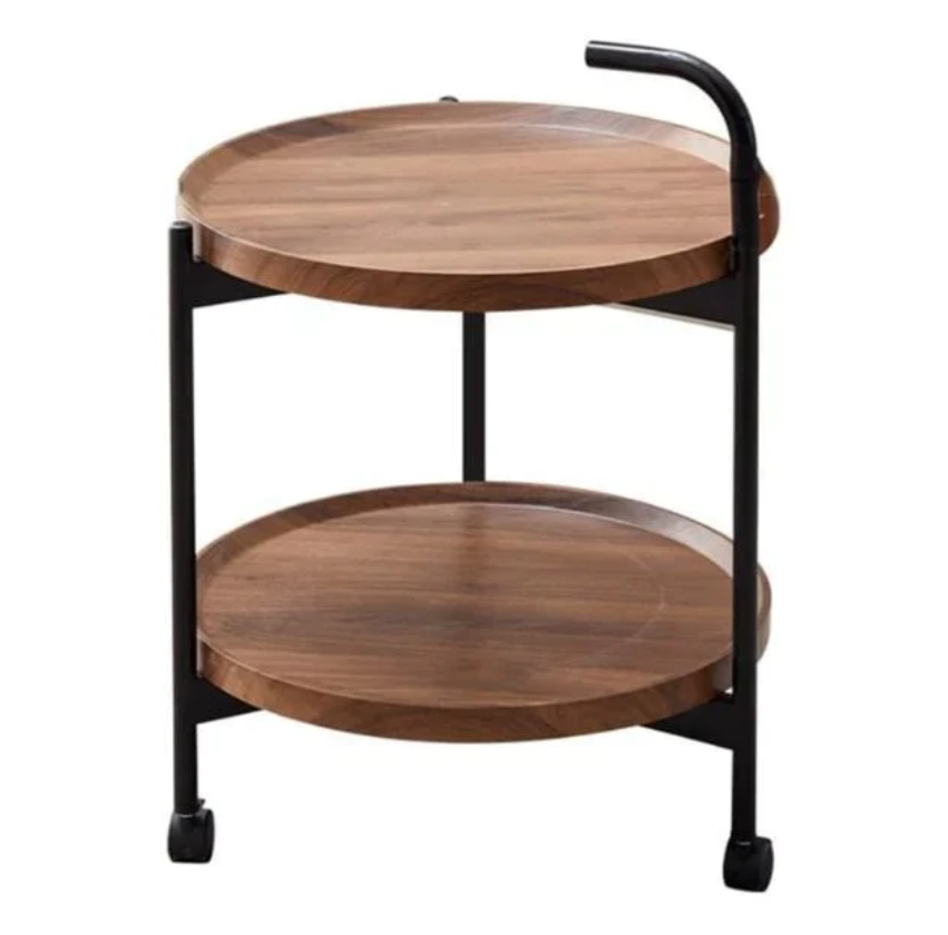 Masa rotunda de cafea pentru living, 2 rafturi, cu roti, design nordic 40 x 40 x 65cm