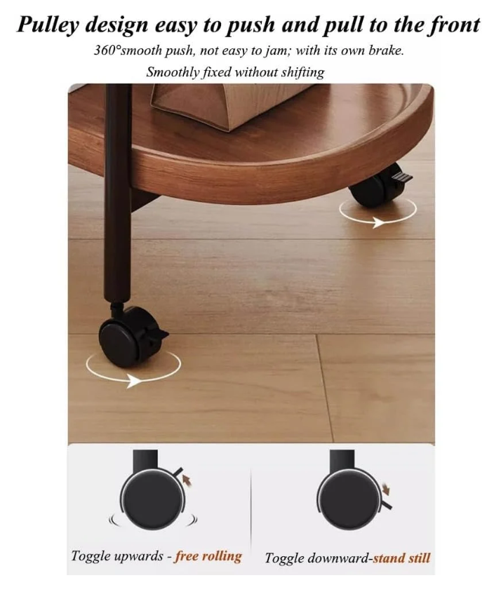 Masa rotunda de cafea pentru living, 2 rafturi, cu roti, design nordic 40 x 40 x 65cm