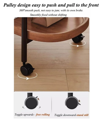 Masa rotunda de cafea pentru living, 2 rafturi, cu roti, design nordic 40 x 40 x 65cm