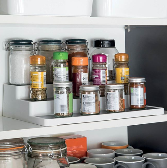 Raft pentru mirodenii 3 nivele, Plastic, Alb Gri 36.5x24x8.5cm