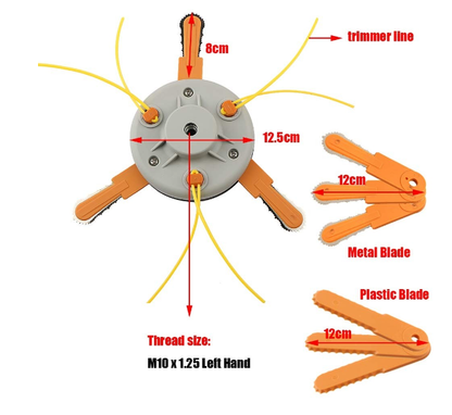 Mosor motocoasa cu 6 cutite(3 de metal, 3 de plastic) si fir nylon