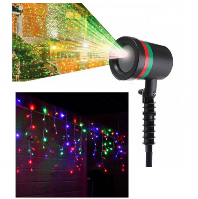 Pachet Proiector laser interior/exterior + Instalatie 12m, franjuri cu LED - diverse culori