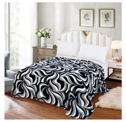 Patura cocolino moale si pufoasa pentru 2 persoane, 200X230 cm, gri/negru/alb Valuri