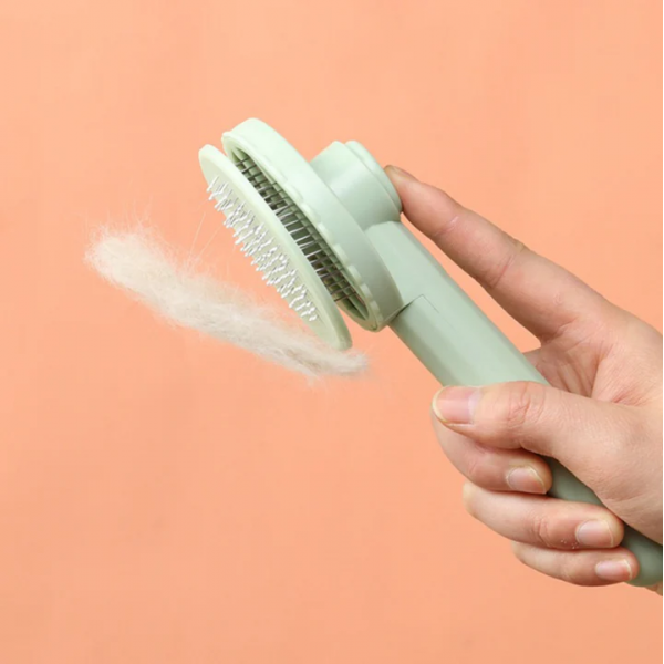 Perie par animale, cu buton autocuratare si peri masaj