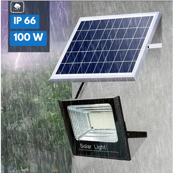 Proiector LED 100W cu panou solar, telecomanda inclusa