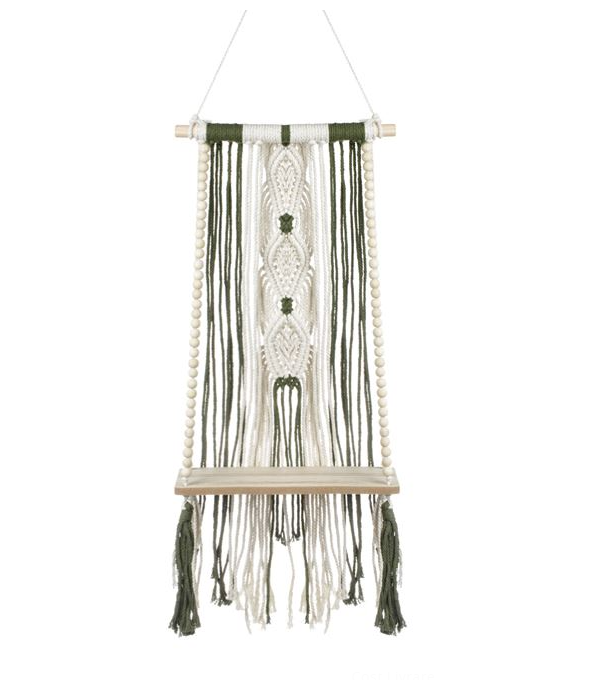 Decoratiune suspendabila Raft din Lemn cu Model Macrame 25x13x42cm