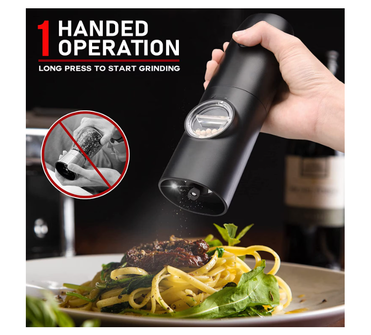 Set 2 rasnite electrice sare si piper, stand incarcare USB, perie curatare, Indicator LED, Grosime reglabila