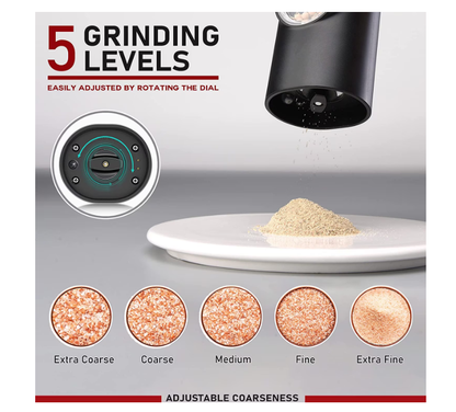 Set 2 rasnite electrice sare si piper, stand incarcare USB, perie curatare, Indicator LED, Grosime reglabila