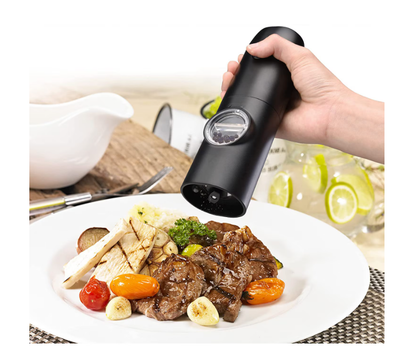 Set 2 rasnite electrice sare si piper, stand incarcare USB, perie curatare, Indicator LED, Grosime reglabila