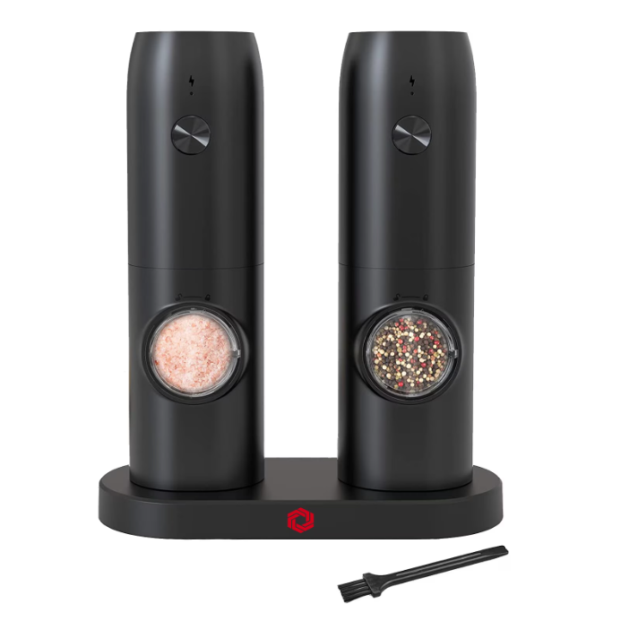 Set 2 rasnite electrice sare si piper, stand incarcare USB, perie curatare, Indicator LED, Grosime reglabila