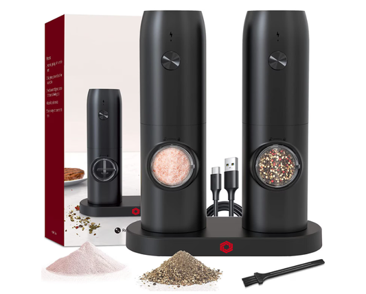 Set 2 rasnite electrice sare si piper, stand incarcare USB, perie curatare, Indicator LED, Grosime reglabila