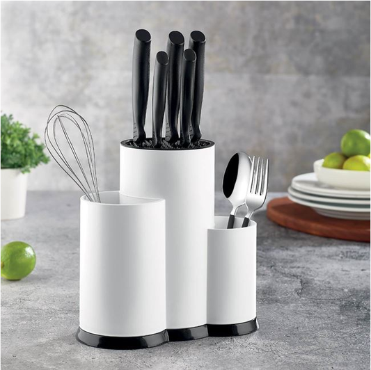 Suport ustensile de bucatarie, alb din plastic 23x12x22cm