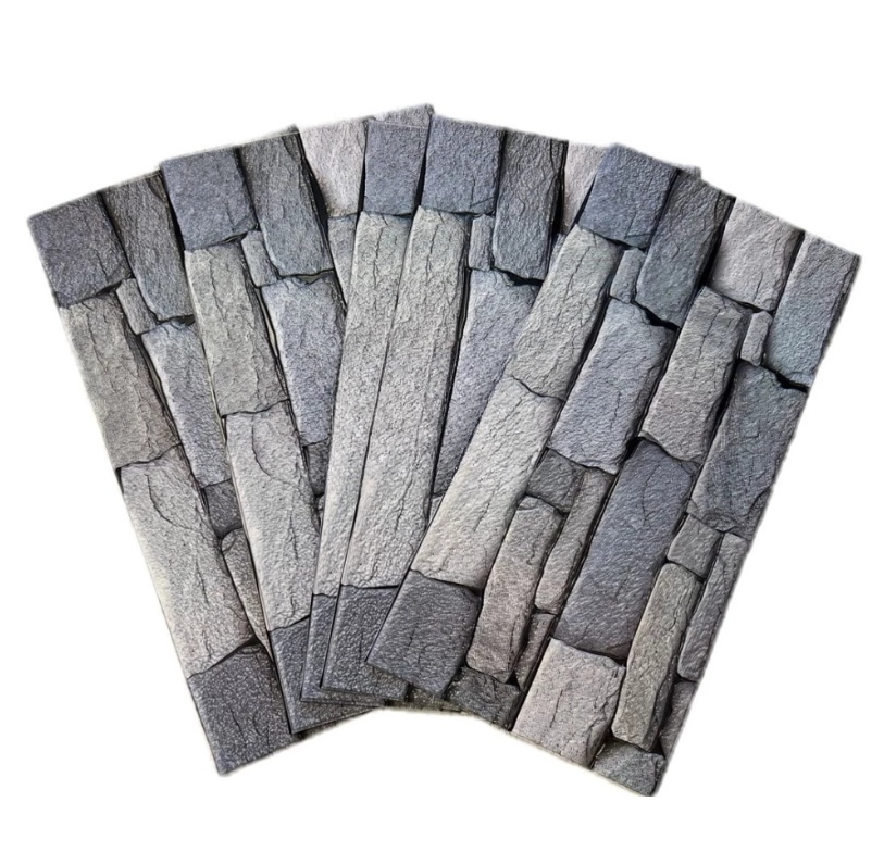 Set 10 Bucati tapet autoadeziv 3D 30X60 cm model piatra gri-inchis/gri-deschis