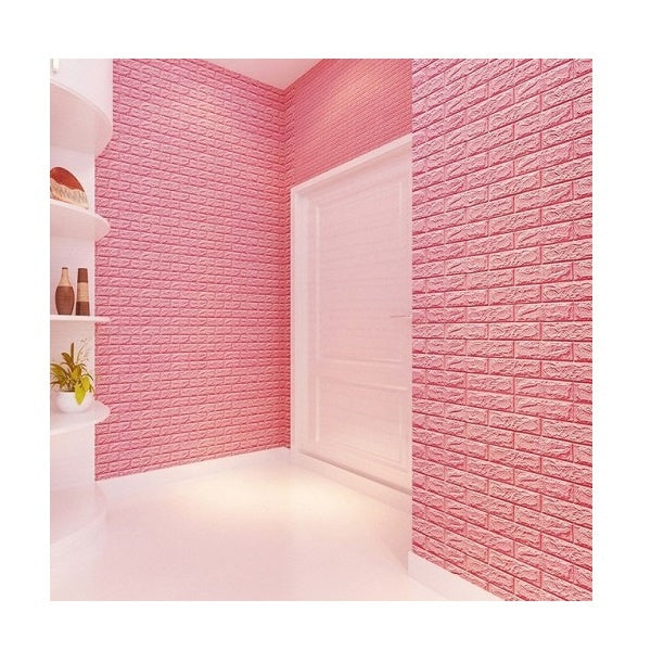 Set 10 x Tapet autoadeziv 3D, 77 x 70 cm caramizi roz