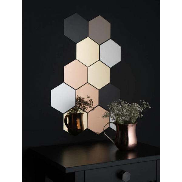 Set 12 oglinzi hexagon argintii