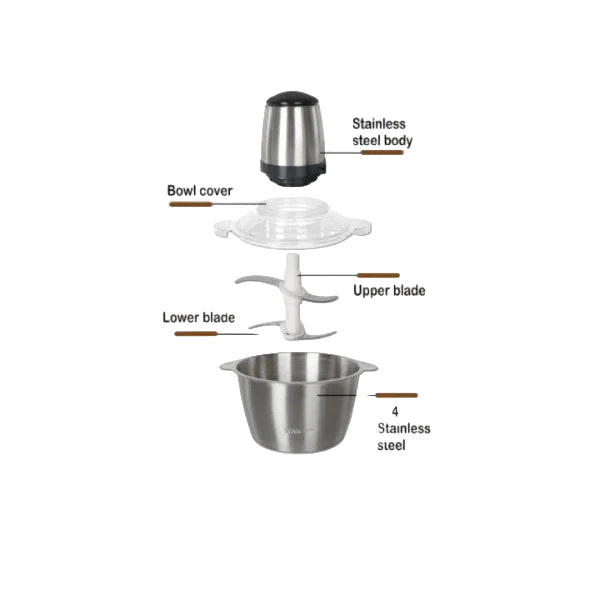 Tocator electric capacitate bol 3L, pentru carne si legume, 4 lame inox, 2 viteze