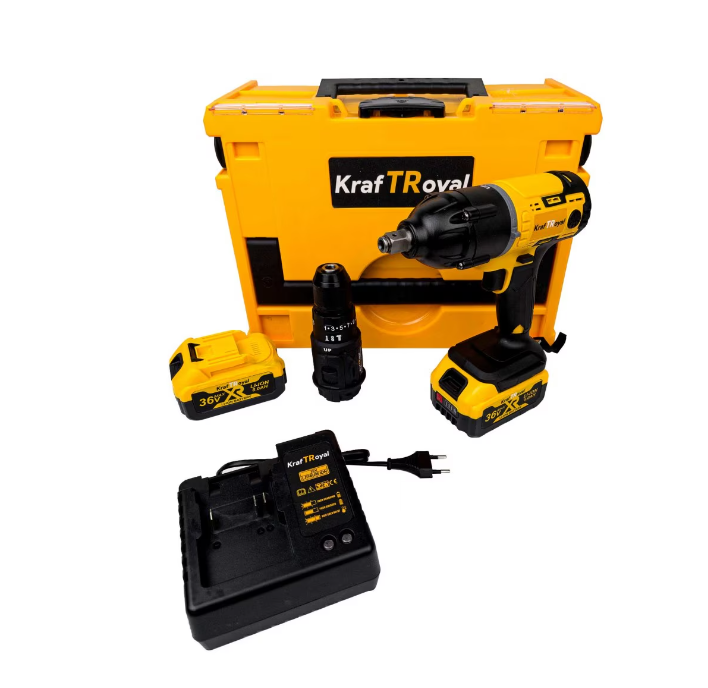 Trusa KrafTRoyal 5 in 1, 36V, 8Ah, 2 Acumulatori, Autofiletanta, Impact, Flex, Rotopercutor, Pistol De Spalat