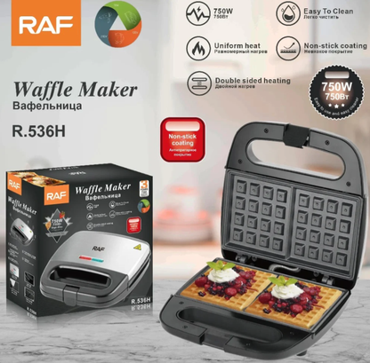 Aparat de Facut Gofre, RAF, 750W, Reglarea Automata a Temperaturii, Negru-Argintiu